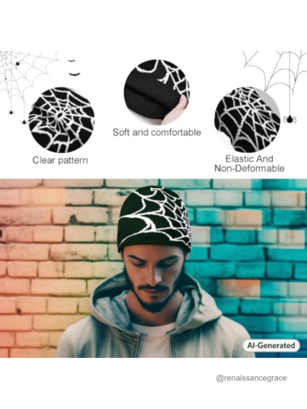 4 Pack Y2K Gothic Spider Web Beanie Acrylic Knit Hats